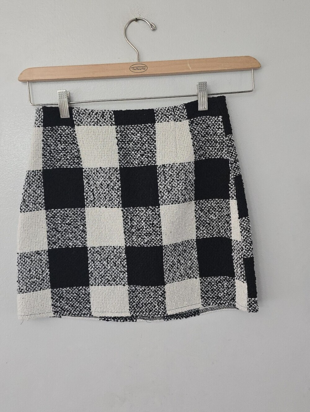 Forever 21 Black & White Check Plaid Tweed Mini Skirt Small Wool Blend Clueless